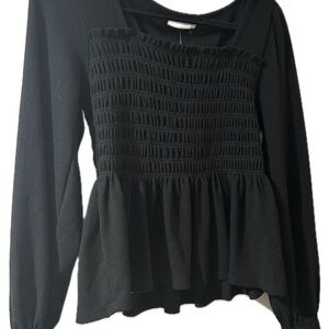 Altar'd State Black Smocked Peplum Long Sleeve Top